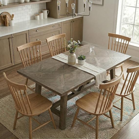 63 Dining Table for 4 6 People Solid Wood Pine Dining Room Table Triangle Reinforced Base Rectangular Farmhouse Country Style Kitchen Table Suitable for Kitchen,Home Office(Brown)