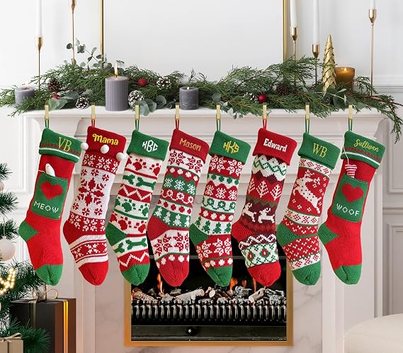 TEEAMORE Custom Christmas Stockings Personalized Christmas Stocking with Name Custom Name Hanging Stockings