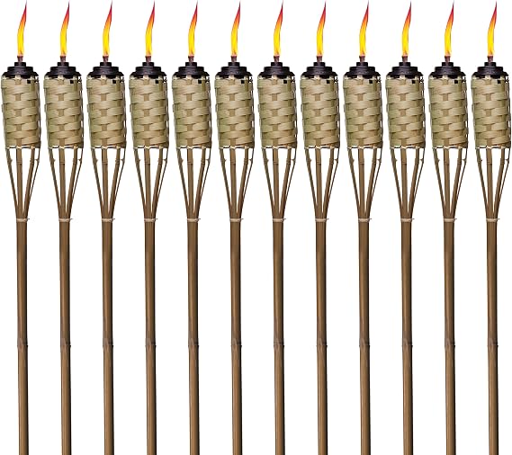 TIKI Bamboo Outdoor Torches 12-Pack 57 Inch Backyard Garden Set