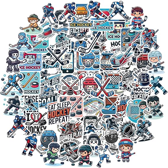 100 Pcs Hockey Stickers for Water Bottles, Hockey Party Favors