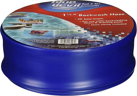 Blue Devil 50-Foot Backwash Hose for Pool with Hose Clamp, 1-1/2" W x 50' L