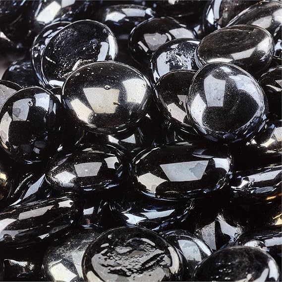 Midnight Black - Fire Glass Beads for Indoor and Outdoor Fire Pits or Fireplaces | 10 Pounds | 3/4 Inch, Semi-Reflective
