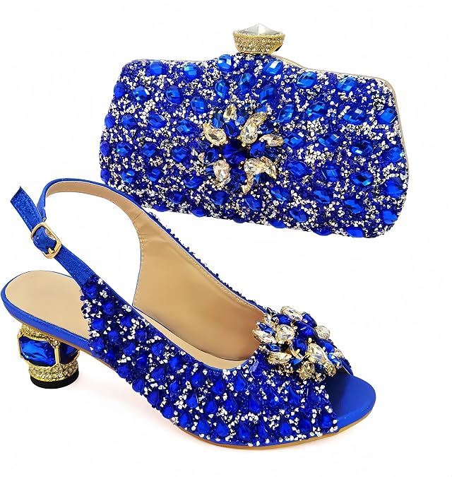 Women's Shoes and Bag Set for Wedding Party Dance | Sparkling rhinestone-decorated high heel pumps and matching handbag, perfect for wedding, prom, and evening parties