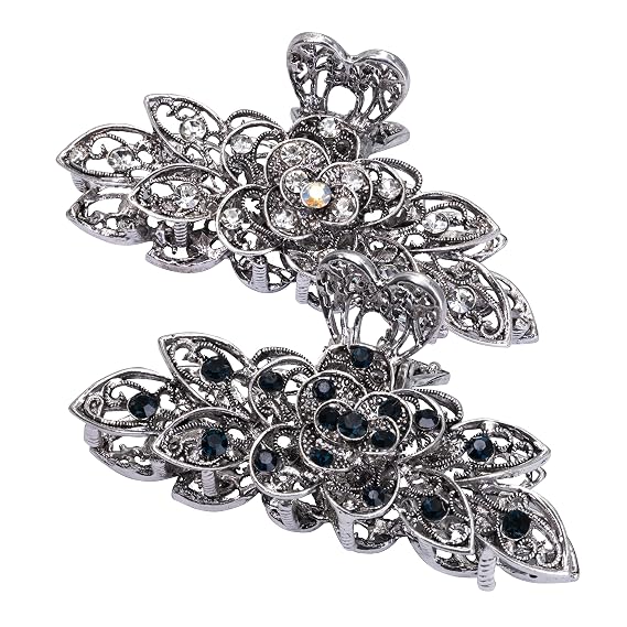 Large Claw Hair Clips 2PCS For Women and Girls Metal Retro Style With Sparkly Glitter Rhinestones Banana Jaw Hair Clamps Strong Hold Nonslip Hair Accessories