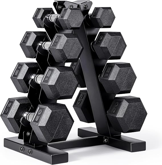 CAP Rubber Coated Dumbbell Weight Set with Vertical Rack | 100 lb, 150 lb, and 210 lb Options