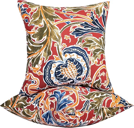 JMGBird Porch Pillows Waterproof Outdoor Lumbar Pillow Covers with Insert | Water-Resistant Outdoor Pillows Set of 2, 18x18 inch Durable Red with Pomegranate Flower Pattern Throw Pillows