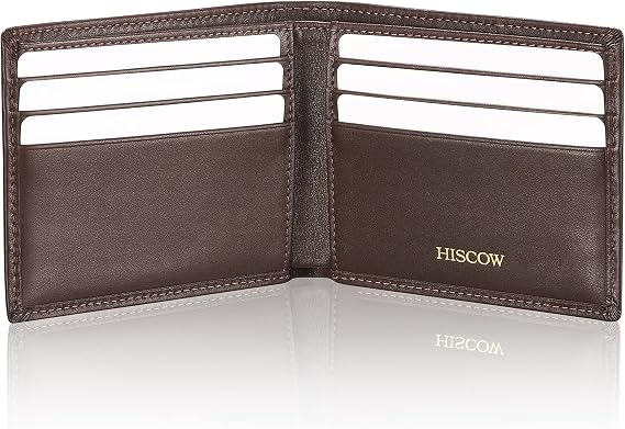HISCOW Leather Slim Bifold Wallet with 6 Credit Card Slots, Italian Calfskin (Coffee)