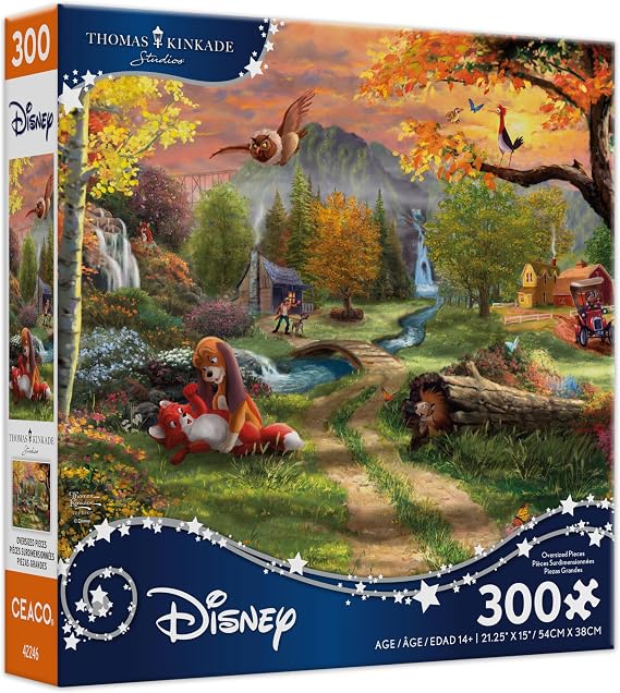 Ceaco - Thomas Kinkade Disney - The Fox and the Hound - 300 Piece Puzzle | Large Pieces Easy to See and Hold, Made in USA, Recycled Board, Finished Size 21.25 x 15 in, Giftable