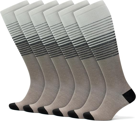 GoWith 15-20 mmHg 3 Pairs Unisex Knee High Compression Socks, Rayon Made From Bamboo Breathable Travel Socks for Men & Women