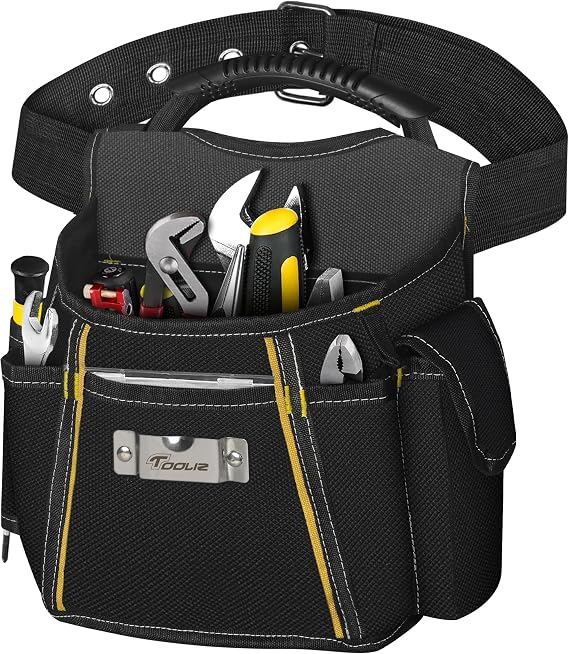 Tool Belt, 10 Pockets All-Tool Utility Belt for Electrician, Carpenter, Contractor, Gardening, Plumber - Small & Lightweight Work Belt for Men Women - Durable Double Stitching Construction