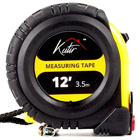 Kutir 12-Ft Tape Measure with Magnetic Hooks, Fraction Markings, Steel Retractable, Both Side Ruler, Easy to Read Measuring Tape, Shock Absorbent Rubber Case