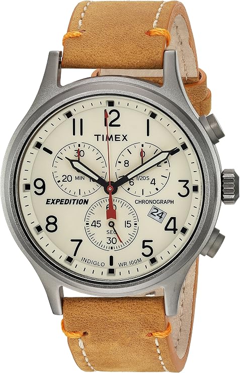 Timex男性Expedition Scoutクロノグラフレザーストラップウォッチ Tan/Natural