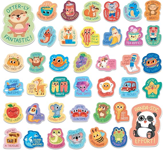 S&O 600 Large Otterly Fantastic Reward Stickers for Kids Classroom - Teacher Label for Students - Counselor & School Badges for Children- Funny Stickers for Kids - Good Job Badges with 40 Puns