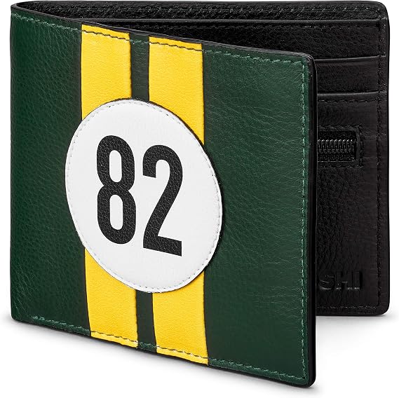 Racing Green Leather Mens Bi-Fold Wallet With Car Livery #82 By Yoshi