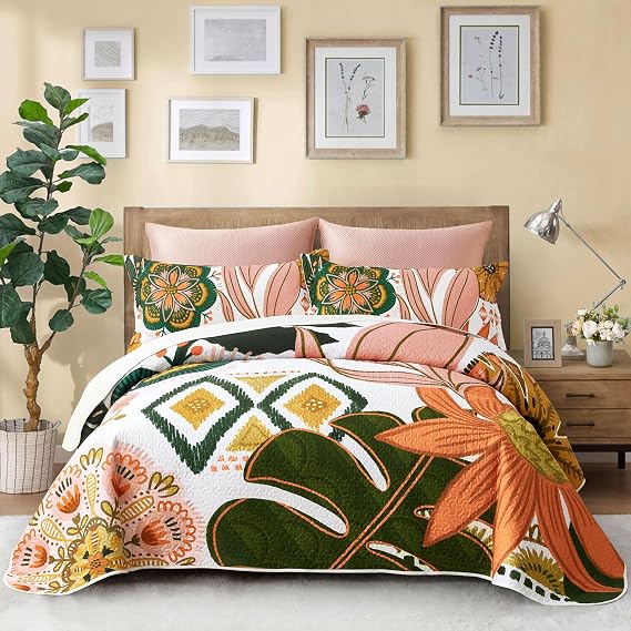 Tyrot 2 Piece Boho Floral Twin Quilt Bedding Sets