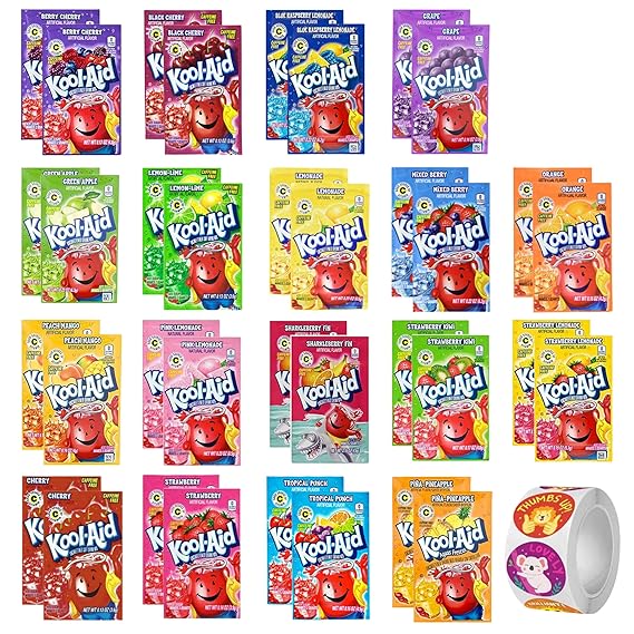 Classic Drink Mix Packets Ultimate Variety (18 Falvors, 36 Packets) - Drink Mix - Includes Cherry, Grape, Lemonade, Mixed Berry, Strawberry, Tropical Punch and more PLUS 5 STICKERS By D.F. LUXURY