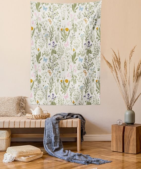 Ambesonne Floral Tapestry, Vintage Garden Plants Herbs Flowers Botanical Classic Design Art, Wall Hanging for Bedroom Living Room Dorm Decor, 40" X 60", Reseda Green Beige
