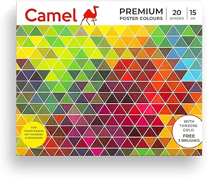 Camel Premium Poster Colour With Brush - 20 Shades (Multicolor)