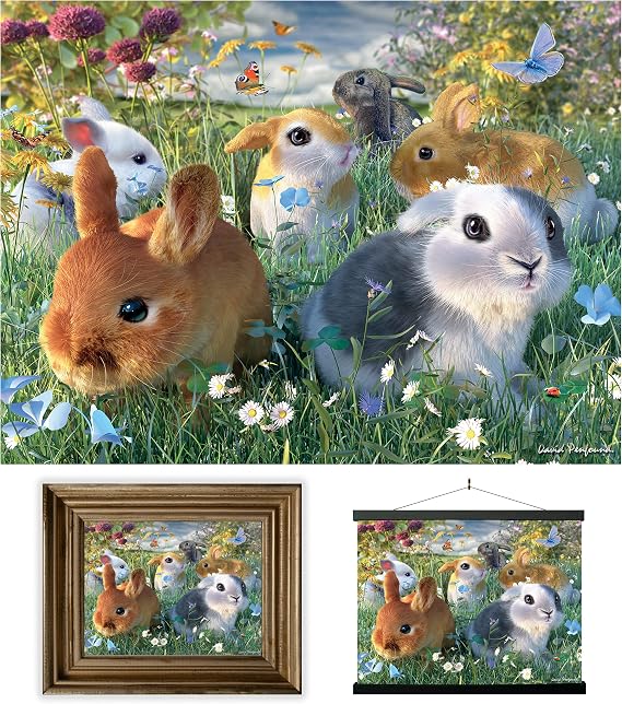 3D LiveLife Lenticular Pictures - Bunnies from Deluxebase. A3 Unframed Deep 3D Effect Animal Wall Art for Living Room, Bedroom or Kitchen. Unique Rabbit Print Poster for Home Decor.