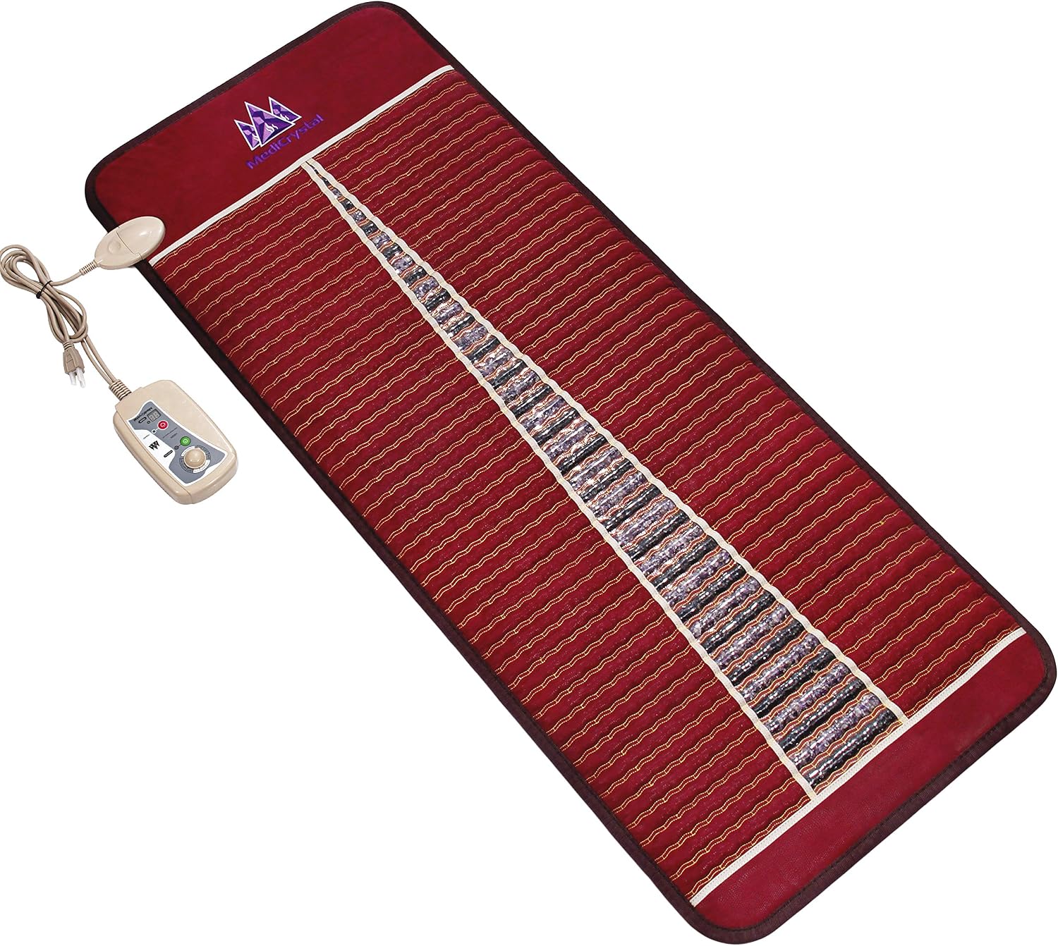 MediCrystal Infrared Heat Amethyst Tourmaline Mini Mat - 32" L x 20" W - Natural Crystals - Adjustable FIR Heating 86-158F - Deep Warming Hot Stone Pad - for Back Health - Original Manufacturer