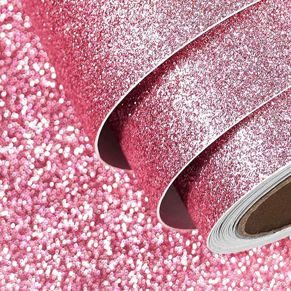 FunStick Pink Glitter Wallpaper Stick and Peel for Girls Bedroom Pink Glitter Contact Paper Decorative Fabric Wallpaper Peel and Stick Sparkle Self Adhesive Wallpapers for Cabinets Crafts 15.8"x78.8"