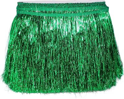 FQTANJU 8 Wide Tinsel Fringe Tinsel Lace Trim Tinsel Garland DIY Latin Dance Dress Costume Fringe Trimming, Shiny foil Effect Party Decor Emerald Green,5 Meters