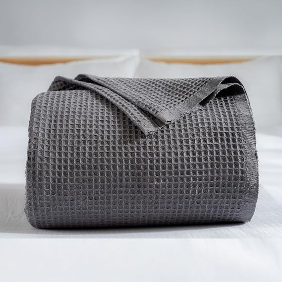 RAYME TEXTILE - 100% Cotton Pike Bedspread Waffle Weaving - Single and Double 4 Seasons Decorative Lightweight Soft Pikes (Dark Gray, Single Pike