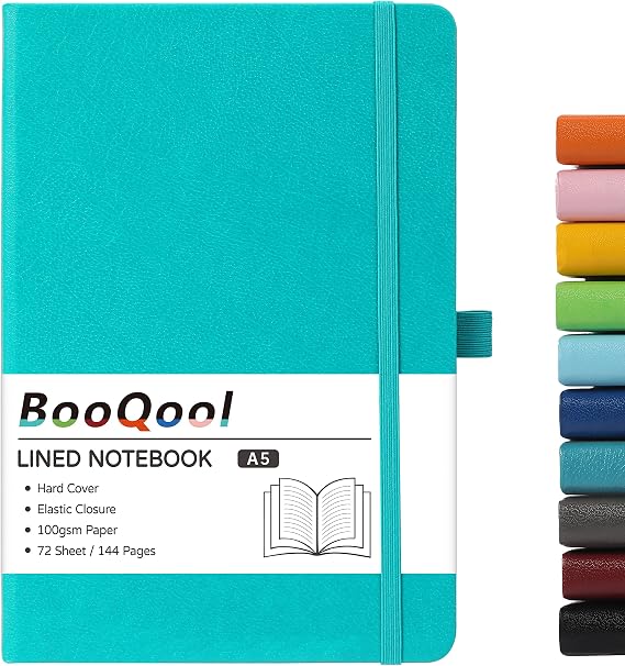 BooQool A5 Notebook - Notebook A5 with Premium Paper Faux Leather Notebook (Lake Green)