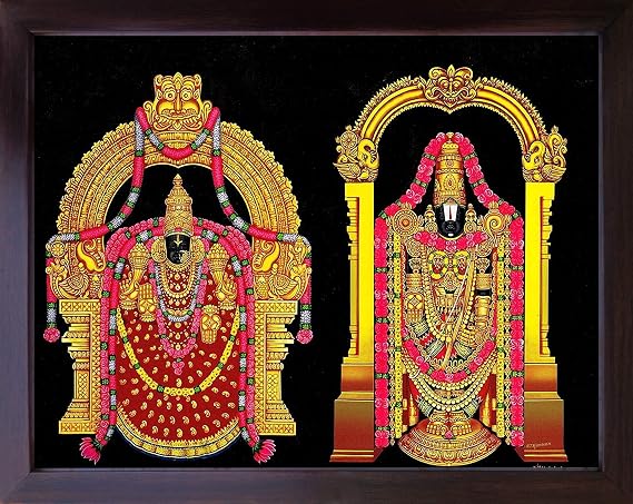 SANVIKA Tirupati Balaji Lord Venkateswara Swamy Photo Frame, Lord Vishnu Religious Hindu Wall Decor for Pooja Room, Home, Office, Temple (12 x 9.5 inches)