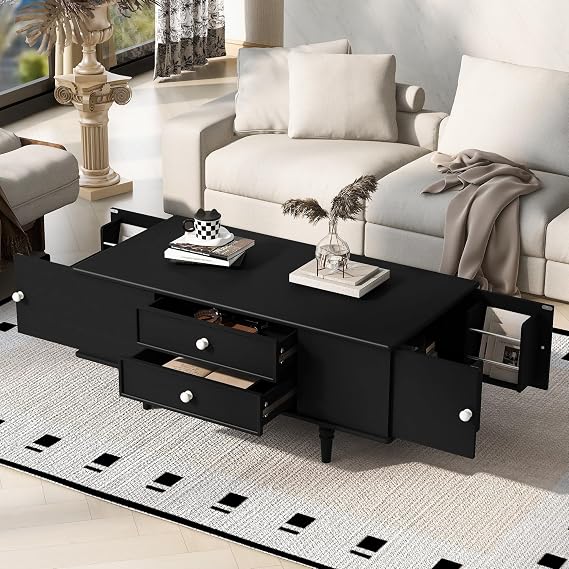 47 Inch Rectangle Coffee Table with Hidden Storage, Black
