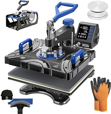 VIVOHOME Upgraded 5 in 1 Combo Multifunctional Swing Away Clamshell Printing Sublimation Heat Press Transfer Machine for T-Shirt Hat Cap Mug Plate 15 x 12 Inch Blue