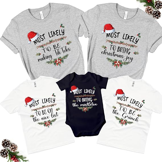 Custom Most Likely to Christmas Shirt, Family Christmas Pajamas Matching+Sets, Funny Christmas Sweater, Funny Sarcastic T-Shirts, Xmas Lights Shirts, for Dad, Mom, Grandma, Grandpa
