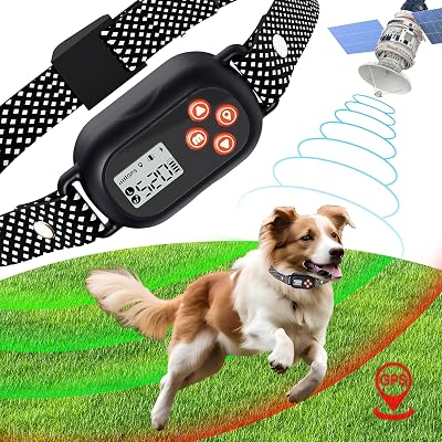 GPS Wireless Dog Fence System, Rechargeable Electric Fence for Dogs, Up to 25-999 Yards Adjustable Wireless Pet Fence, Waterproof Outdoor Dog Fence for SmallMediumLarge Dogs