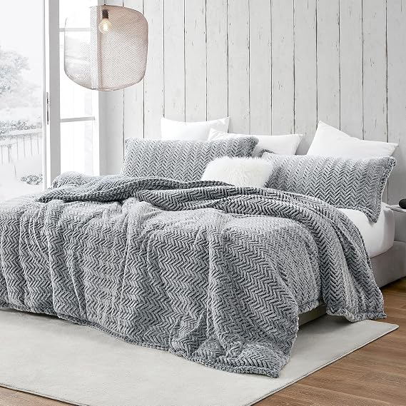 Cozy Peaks - Coma Inducer King Oversized Comforter Set Chevron Frost Black | Experience Coma Worthy Sleep with Cozy Plush Extra Large Bedding