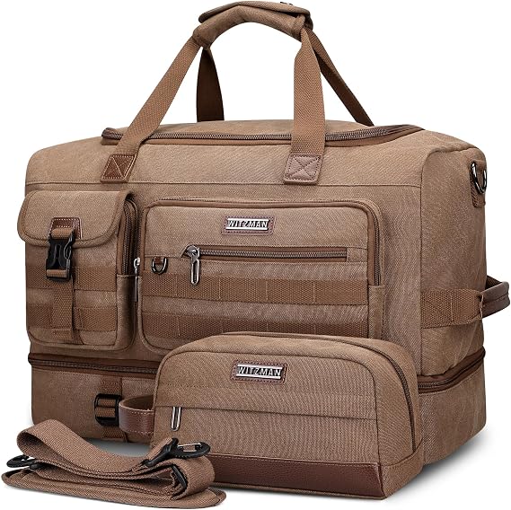 WITZMAN Duffle Bag for Men 60L Travel Canvas Weekender with Toiletry Bag