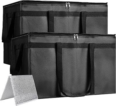 Bodaon Large 2-Pack Insulated Food Delivery Bag With Hard Bottom, L Grocery ShoppingCateringBags, Rideshare Delivery Bag, ColdHot Styrofoam Carrier for TravelCar