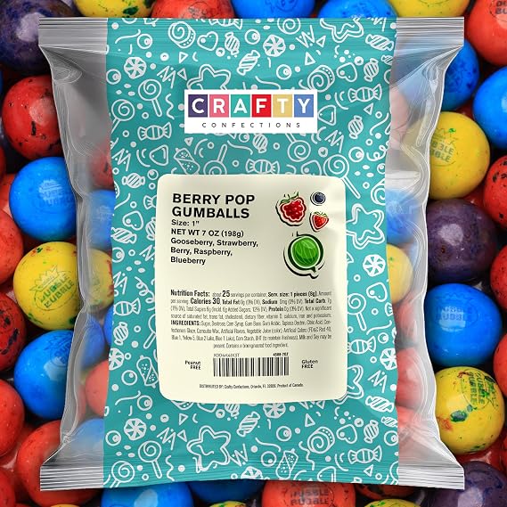 Gumballs for Kids - 1 Inch Double Bubble Gumballs - Berry Blots Big Gum Balls in Bag - 7 OZ Chewing Gum Giant Bubble Gums
