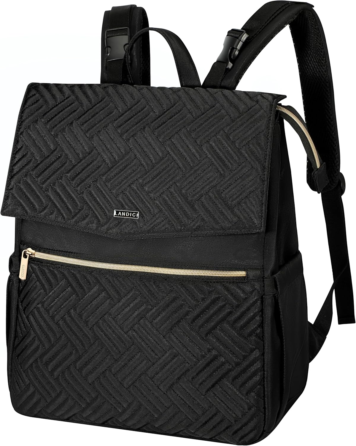 LANDICI Baby Changing Bag Backpack, Multifunction Nappy Change Back Pack Stylish Baby Travel Diaper Bags with Changing Mat, Stroller Straps for Mum Dad Boy Girls Black