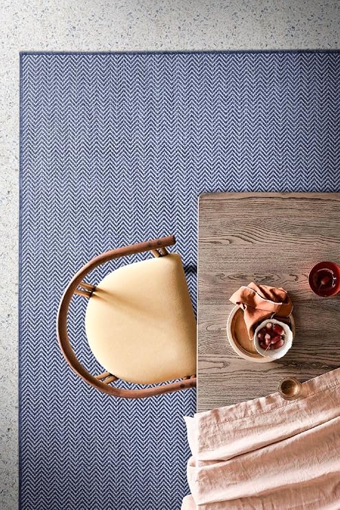 Koza Halı Fresco Ekru Lacivert Iskandinav Jüt Yıkanabilir Halı Kilim Balkon Teras Salon Koridor Halısı 20522a, 50 x 80