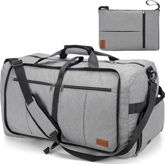 Upeelife 125L Foldable Travel Duffle Bag, Large Waterproof Holdall Bags | Luggage Bag with Shoe Compartment, Lightweight Weekend Overnight Sports Gym Bag for Men Women, Grey