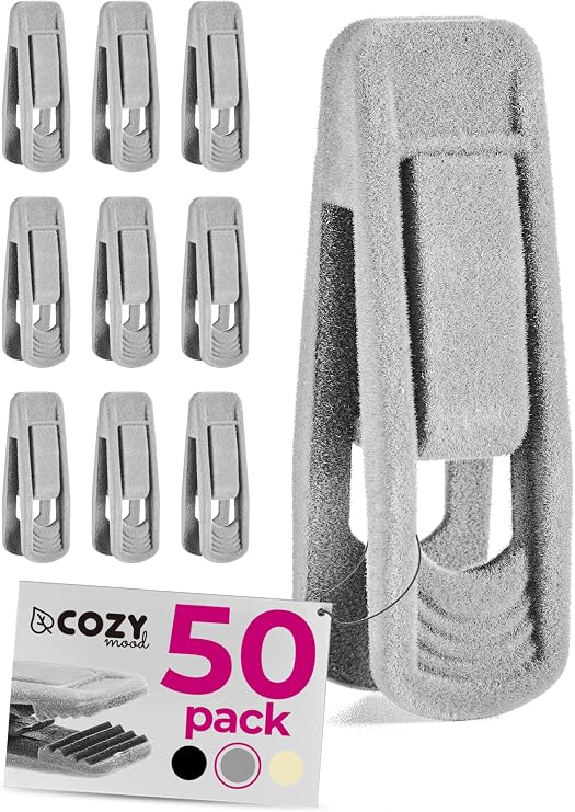 COZYMOOD Velvet Hanger Clips for Pants 24 Pack, Durable Clothes Hanger Clips for Velvet Hangers, Multi-Purpose Velvet Clips for Hangers, Beige Velvet Hanger Clips for Baby Clothes