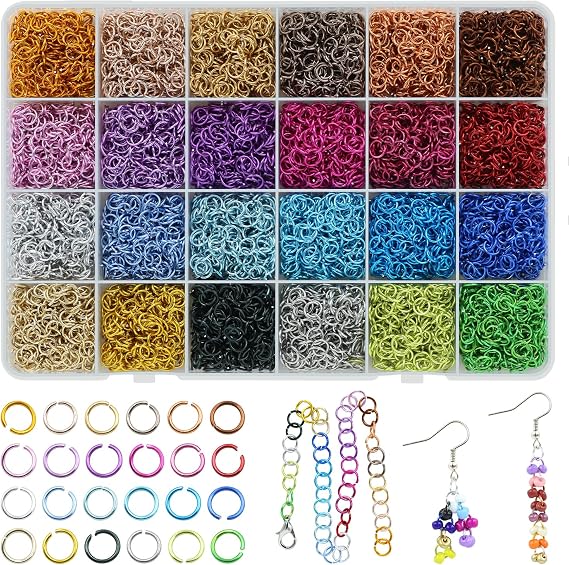7200pcs 6mm Aluminum Open Jump Rings for Jewelry Making Supplies | 24 Colored Jump Ring, O Ring Connectors, Chainmail Rings for DIY Choker Bracelets Necklaces Earrings Chain