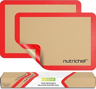 Nutrichef Silicone Baking Mats - 2 Non-stick Food-Grade Reusable Silicone Mats - Perfect for Half Baking Pans 16.5 x 11.6 IN - Oven-Safe Up to 480 Degrees F - Safe for Ovens & Dishwashers - Red