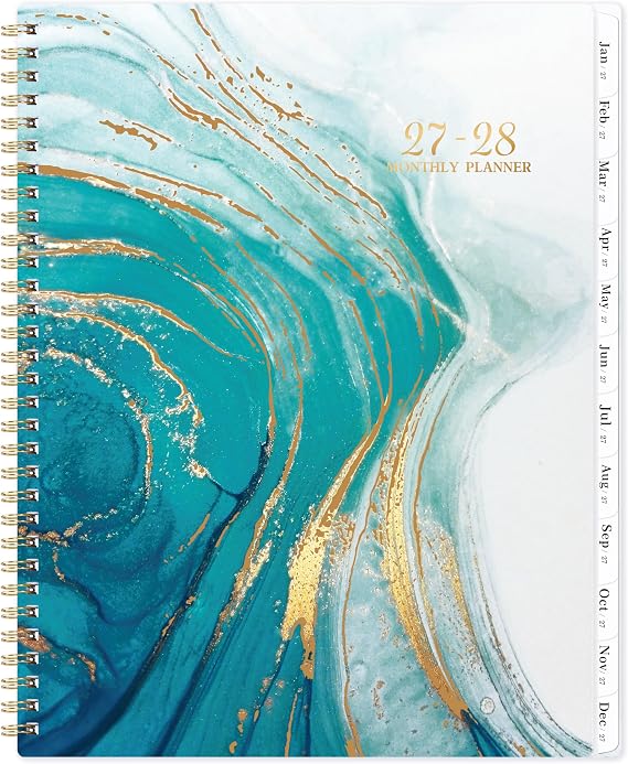2027-2028 Monthly Planner - Jan. 2027 to Dec. 2028, 9" x 11", Spiral Bound With Tabs, 2 Year Monthly Planner 2027-2028 with Back Pocket, Cardboard Cover