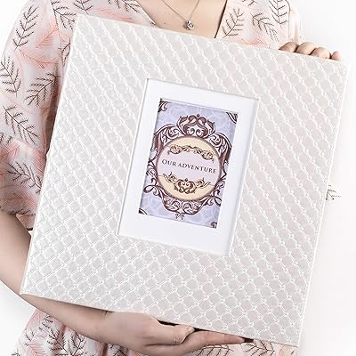 Large Wedding Photo Album Scrapbook Self-Adhesive Pages for 4x6 5x7 8x10 Photos,60 Pages, Ideal for Weddings, Birthdays, Baby Showers-White