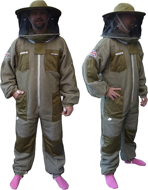 AGS Round hat veil three layer ultra ventilated green beekeeping suit professional bee suit beekeeper beekeeping suit (3XL)