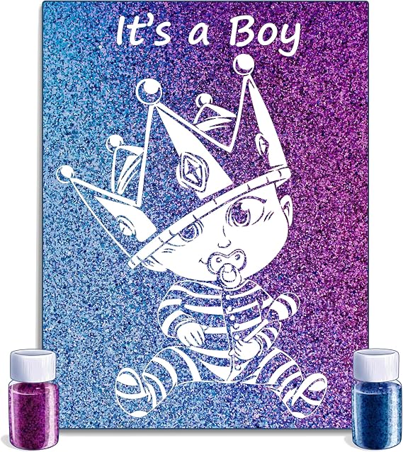 Gender Reveal Glitter Art Canvas, Interactive Baby Shower Announcement Kit with Invisible Glue, 11. 81x 15.75 inches -It's a Boy