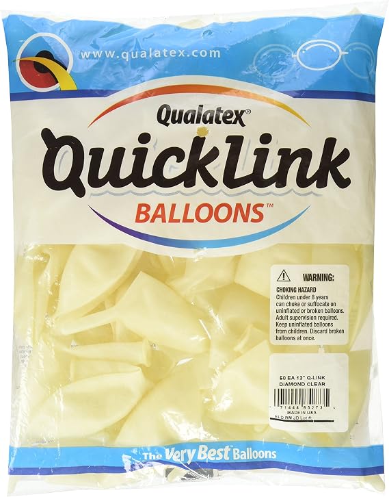 Pioneer Balloon 50 Count Diamond Clear Quick Link Latex Balloons, 12", Multicolor