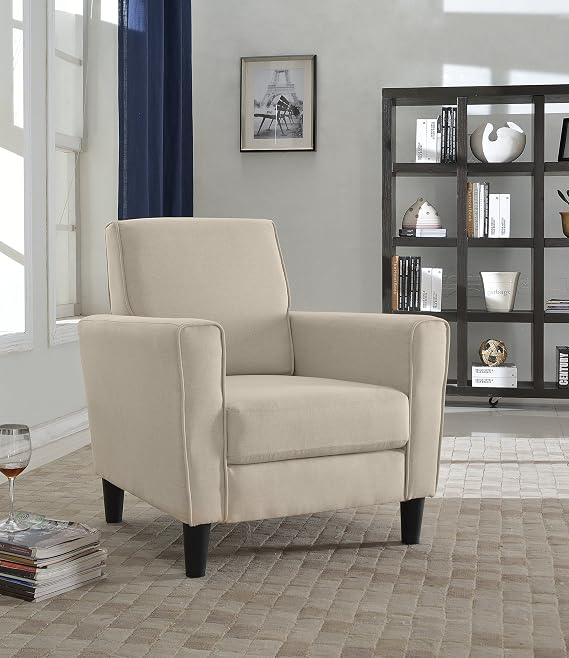 Container Furniture Direct Adair Collection Classic Linen Upholstered Living Room Accent Arm Chair with Back, Beige