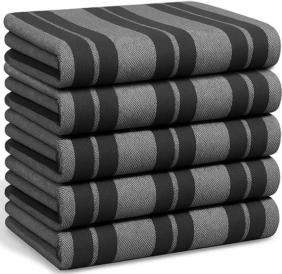 Stripe Designed Tea Towels for Kitchen - 100% Cotton | Super Absorbent & Quick Drying Hotel Quality Kitchen Towels Set | Machine Washable for Everyday Use (Grey & Dark Grey, 5 Pack)